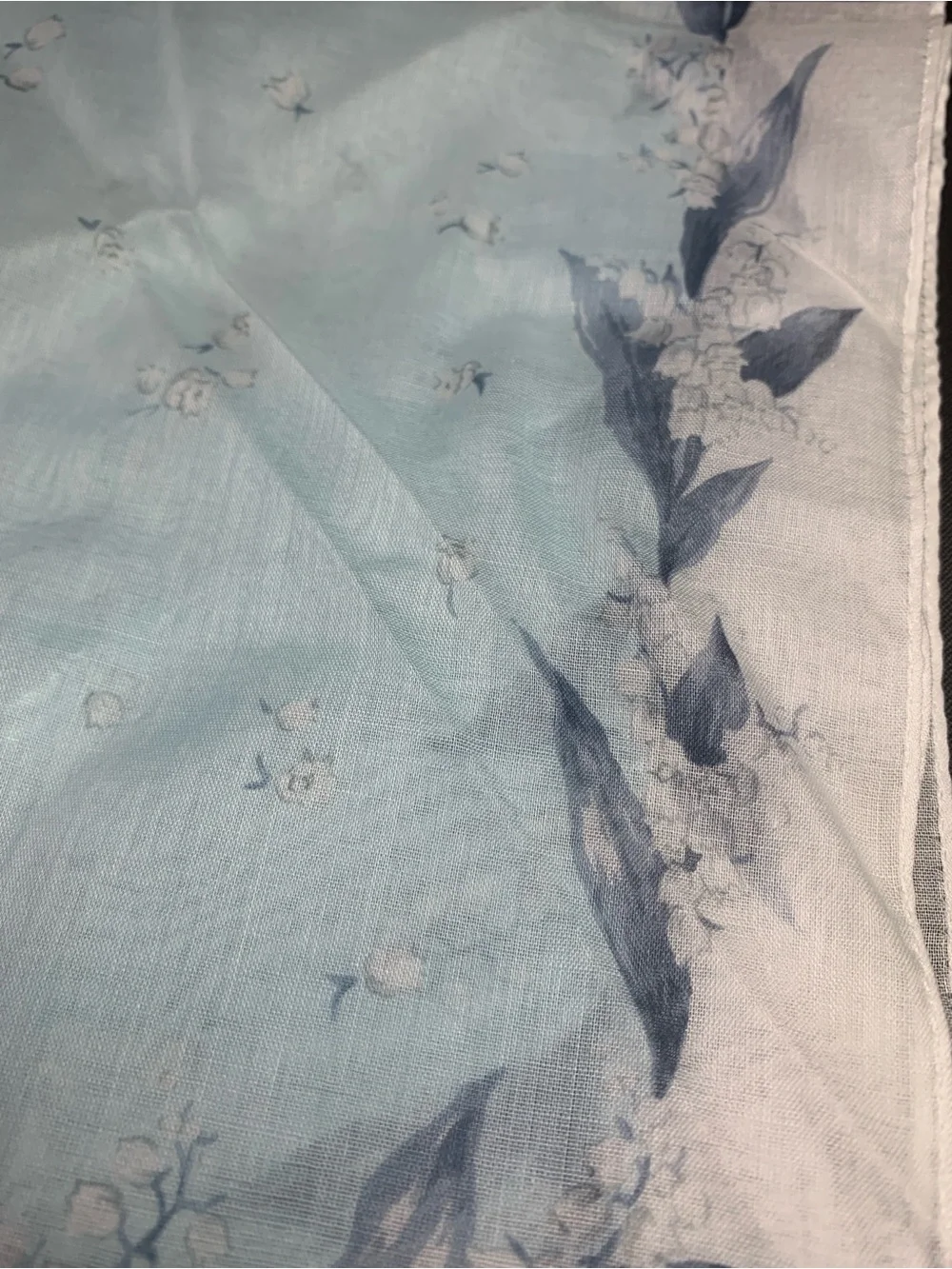 Dior Light Blue and Navy Floral Cotton Mini Scarf
